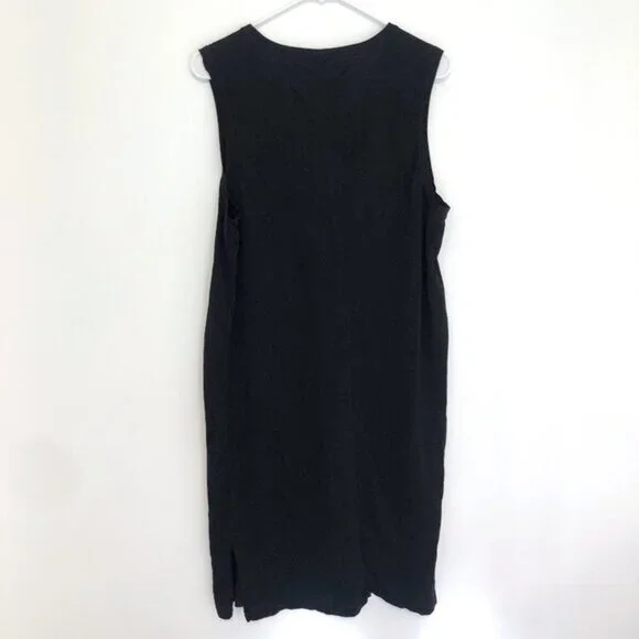 J. CREW Sleeveless Pocket Dress Solid Black V-Neck 100% Cotton Midi Tank Dress - Picture 10 of 12